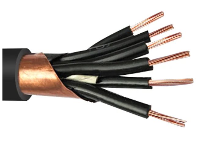 Control cable opened out to a bundle of black-insulated cores with bare copper ends