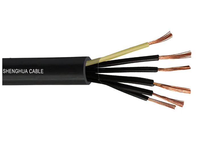 Cable with a black sheath stripped back so the insulated cores fan out to bare copper ends
