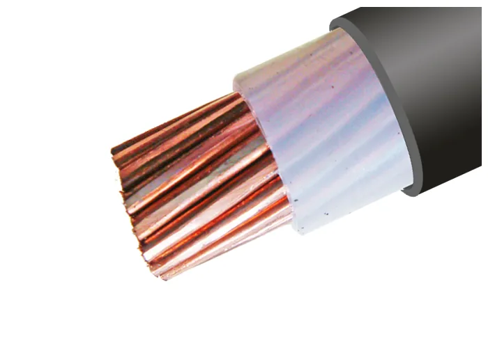 Single core cable with the insulation peeled back to show the stranded copper conductor inside