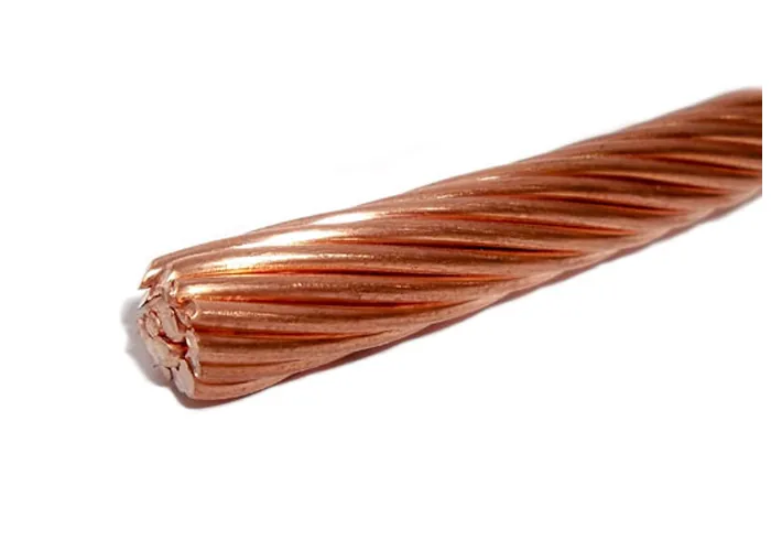 Bare stranded copper conductor, laid out with the strands visible along its length